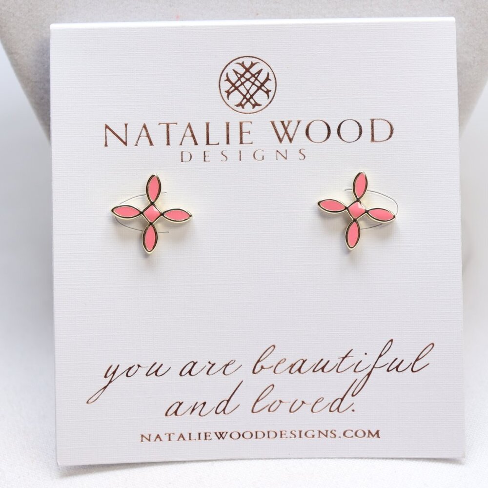 Natalie Wood Designs Gold Tone Pink Enamel Cross Stud Earrings $50 New